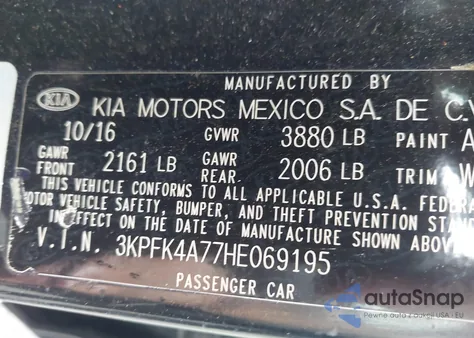 2017 Kia Forte Lx from USA, damaged, VIN 3KPFK4A77HE069195